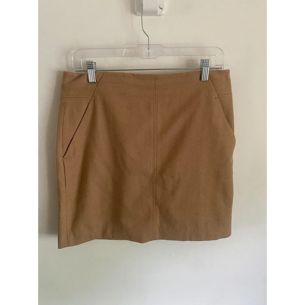 LOFT Womens Camel Tan Wool Blend Mini Skirt‎ Size 6 Career Academic Solid Pocket